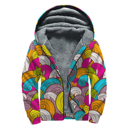 Colorful Surfing Wave Pattern Print Sherpa Lined Zip Up Hoodie