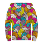 Colorful Surfing Wave Pattern Print Sherpa Lined Zip Up Hoodie