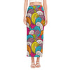 Colorful Surfing Wave Pattern Print Side Slit Maxi Skirt