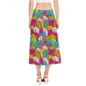 Colorful Surfing Wave Pattern Print Side Slit Midi Skirt