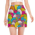 Colorful Surfing Wave Pattern Print Side Slit Mini Skirt