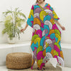 Colorful Surfing Wave Pattern Print Silk V-Neck Kaftan Dress