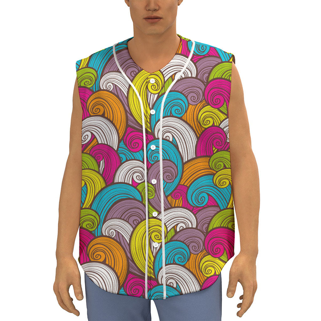 Colorful Surfing Wave Pattern Print Sleeveless Baseball Jersey