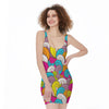 Colorful Surfing Wave Pattern Print Sleeveless Bodycon Dress