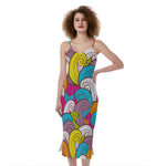 Colorful Surfing Wave Pattern Print Slim Fit Midi Cami Dress