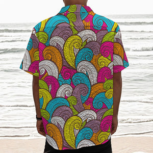 Colorful Surfing Wave Pattern Print Textured Short Sleeve Shirt