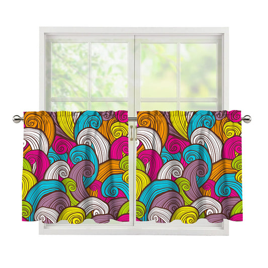 Colorful Surfing Wave Pattern Print Tier Curtains