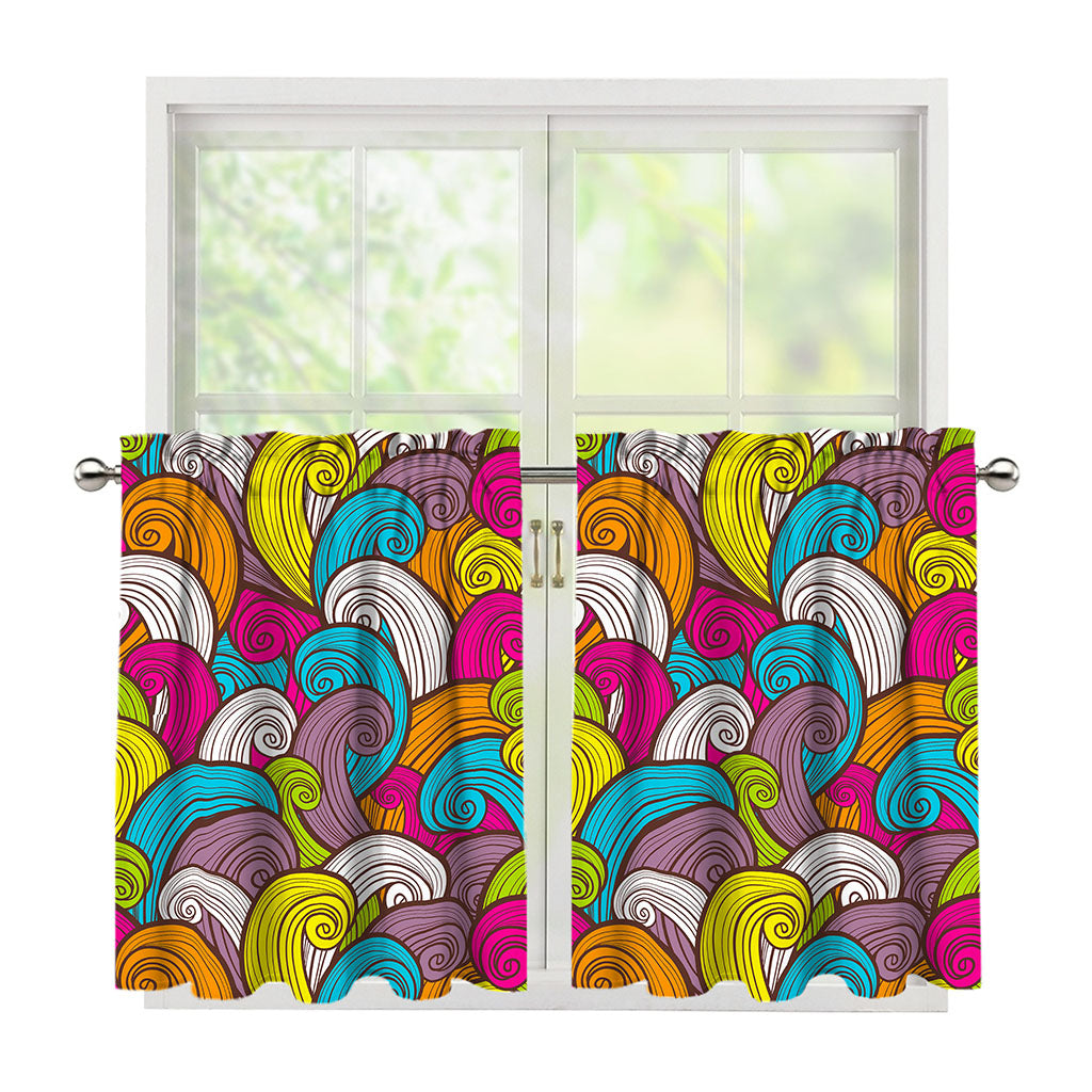Colorful Surfing Wave Pattern Print Tier Curtains