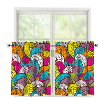 Colorful Surfing Wave Pattern Print Tier Curtains