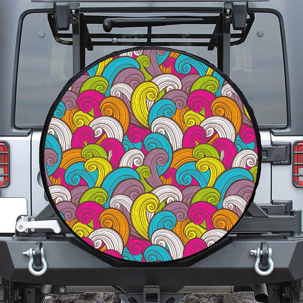 Colorful Surfing Wave Pattern Print Tire Cover