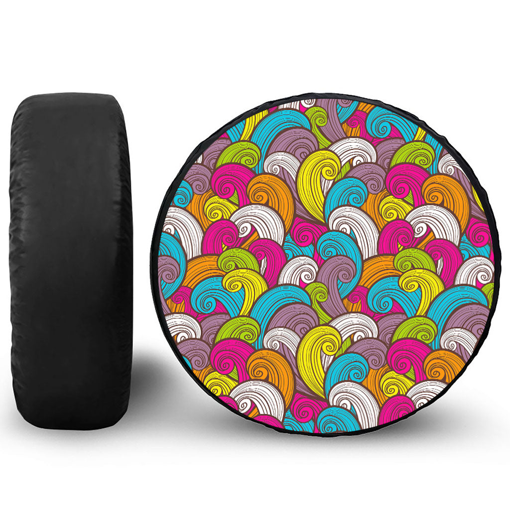 Colorful Surfing Wave Pattern Print Tire Cover