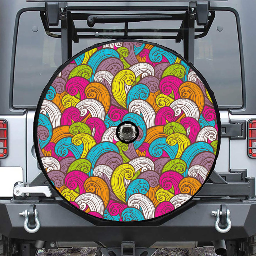 Colorful Surfing Wave Pattern Print Tire Cover With Camera Hole