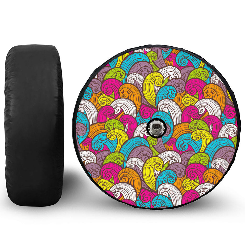 Colorful Surfing Wave Pattern Print Tire Cover With Camera Hole