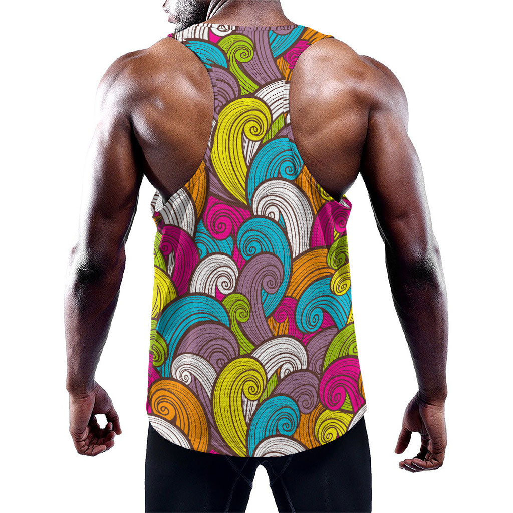 Colorful Surfing Wave Pattern Print Training Tank Top