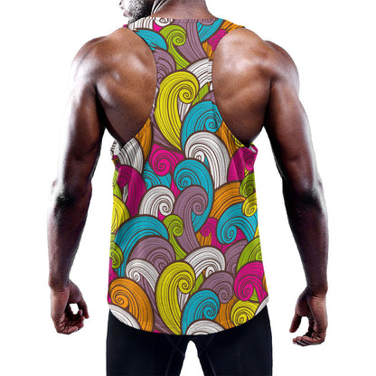 Colorful Surfing Wave Pattern Print Training Tank Top