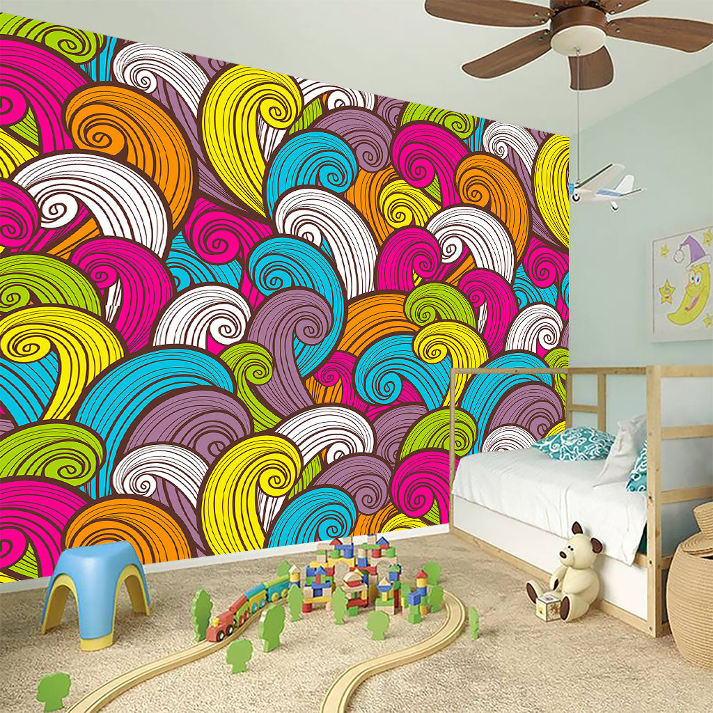 Colorful Surfing Wave Pattern Print Wall Sticker