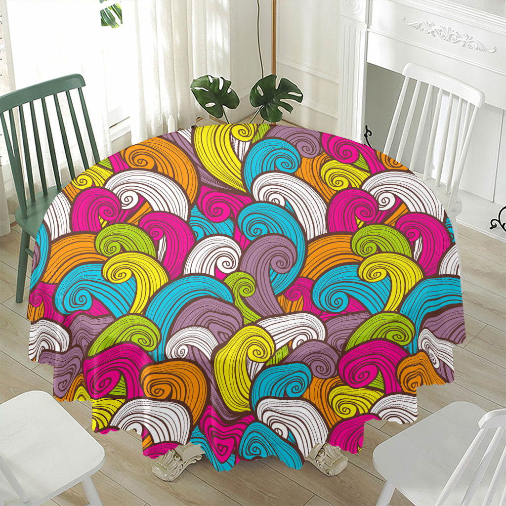 Colorful Surfing Wave Pattern Print Waterproof Round Tablecloth