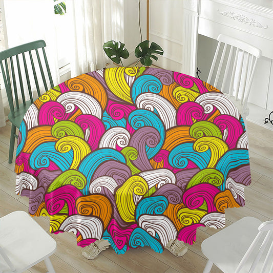 Colorful Surfing Wave Pattern Print Waterproof Round Tablecloth
