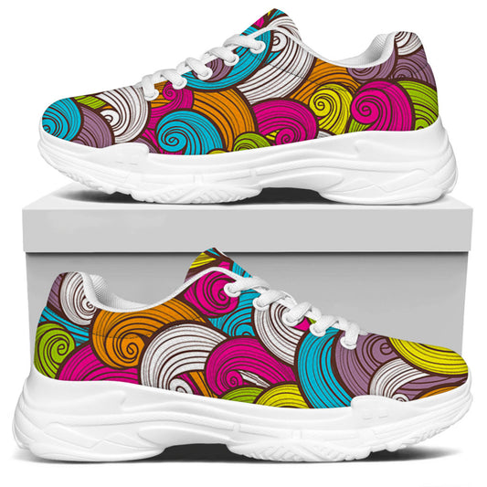 Colorful Surfing Wave Pattern Print White Chunky Shoes
