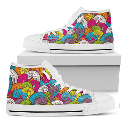 Colorful Surfing Wave Pattern Print White High Top Sneakers