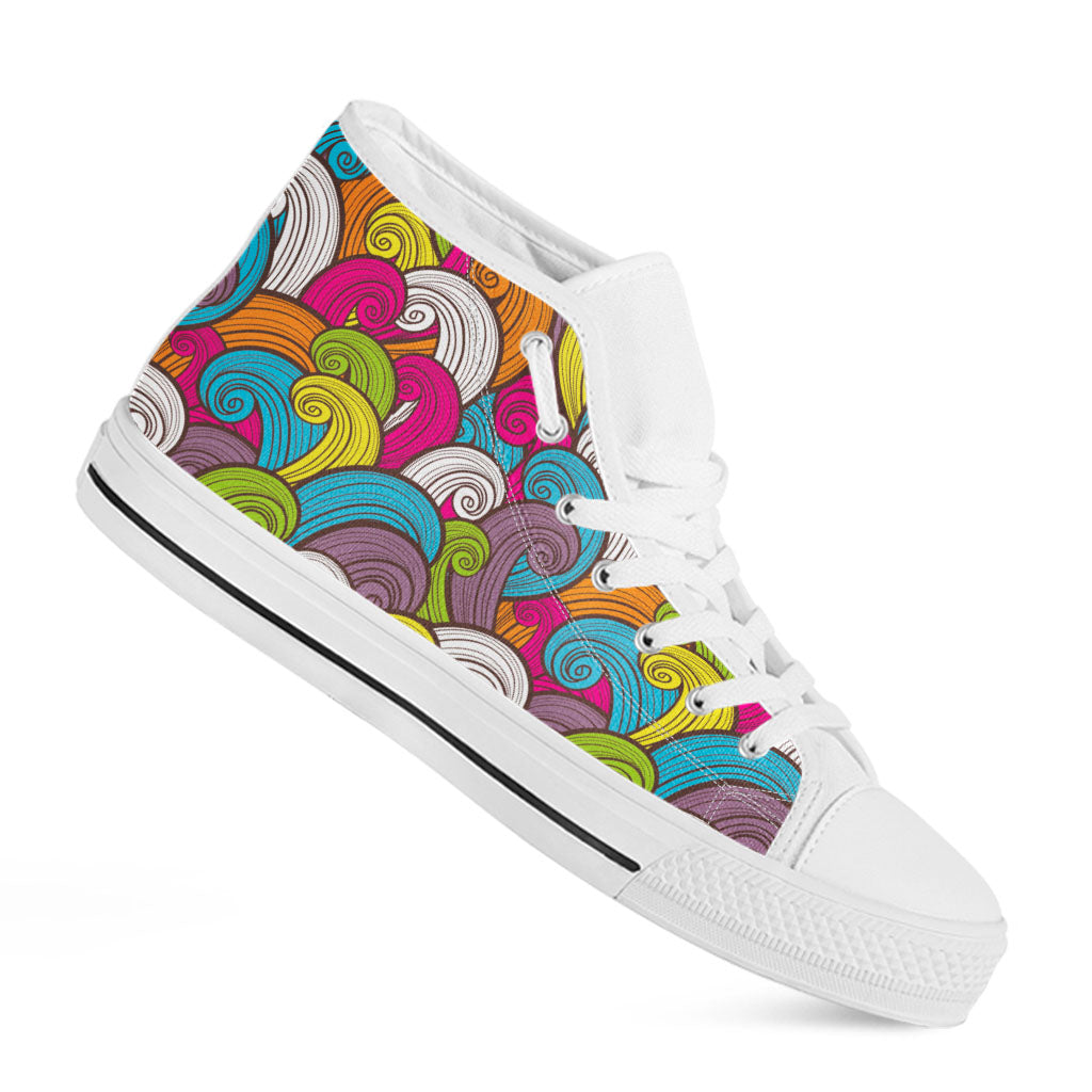 Colorful Surfing Wave Pattern Print White High Top Sneakers