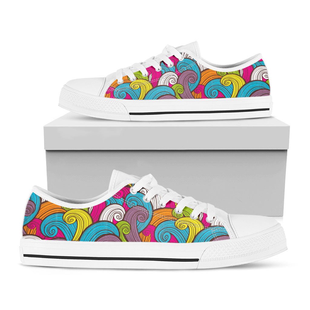 Colorful Surfing Wave Pattern Print White Low Top Sneakers