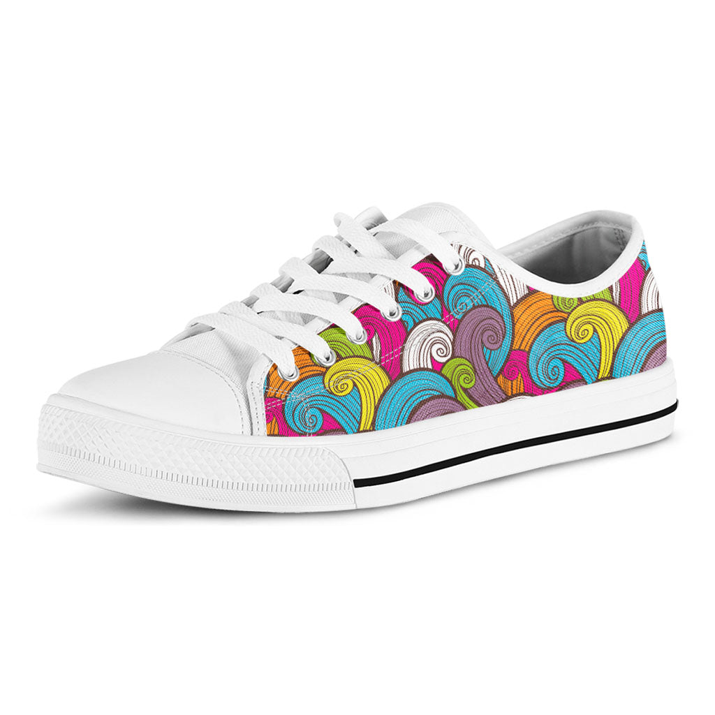 Colorful Surfing Wave Pattern Print White Low Top Sneakers