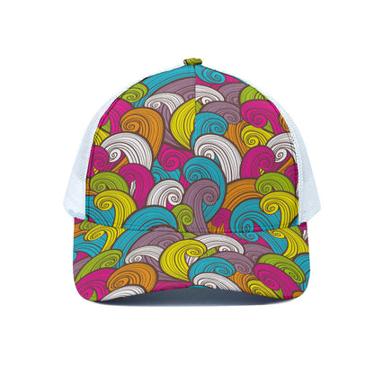 Colorful Surfing Wave Pattern Print White Mesh Trucker Cap