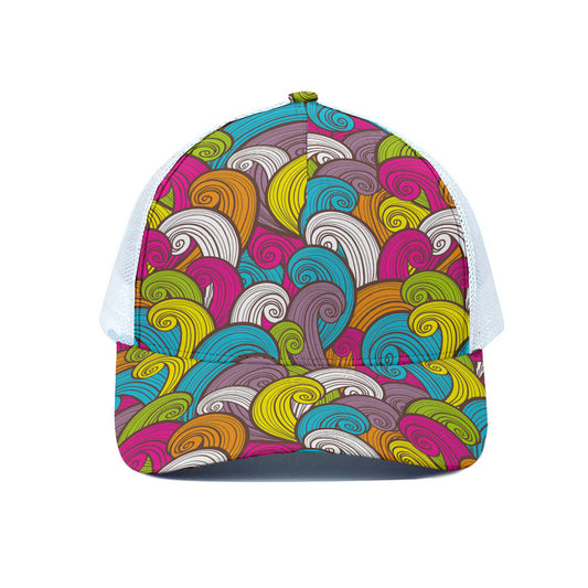 Colorful Surfing Wave Pattern Print White Mesh Trucker Cap
