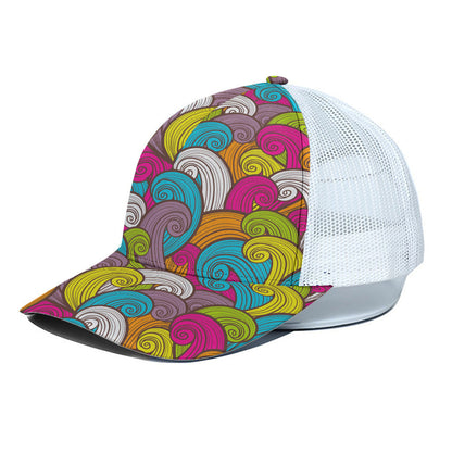 Colorful Surfing Wave Pattern Print White Mesh Trucker Cap