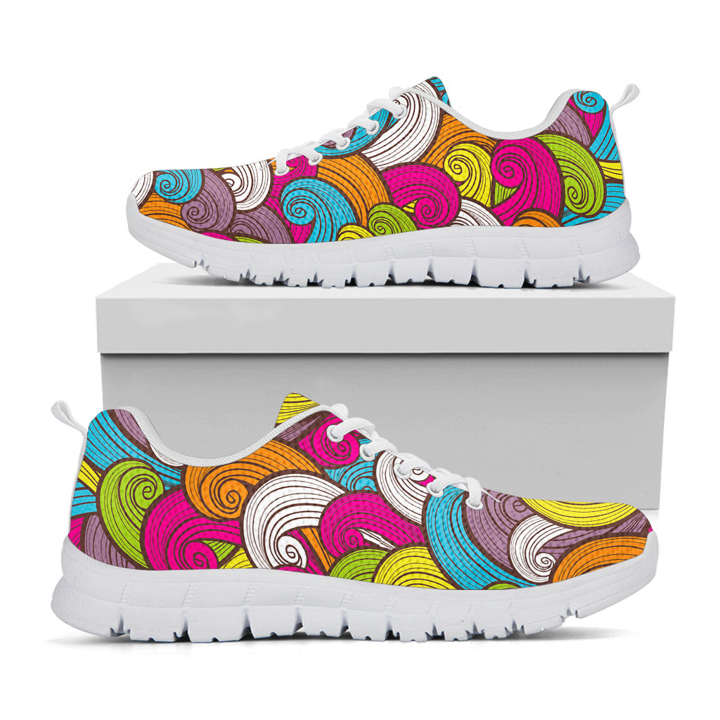 Colorful Surfing Wave Pattern Print White Running Shoes