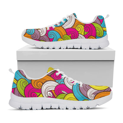 Colorful Surfing Wave Pattern Print White Running Shoes