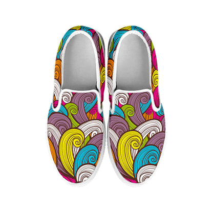 Colorful Surfing Wave Pattern Print White Slip On Sneakers