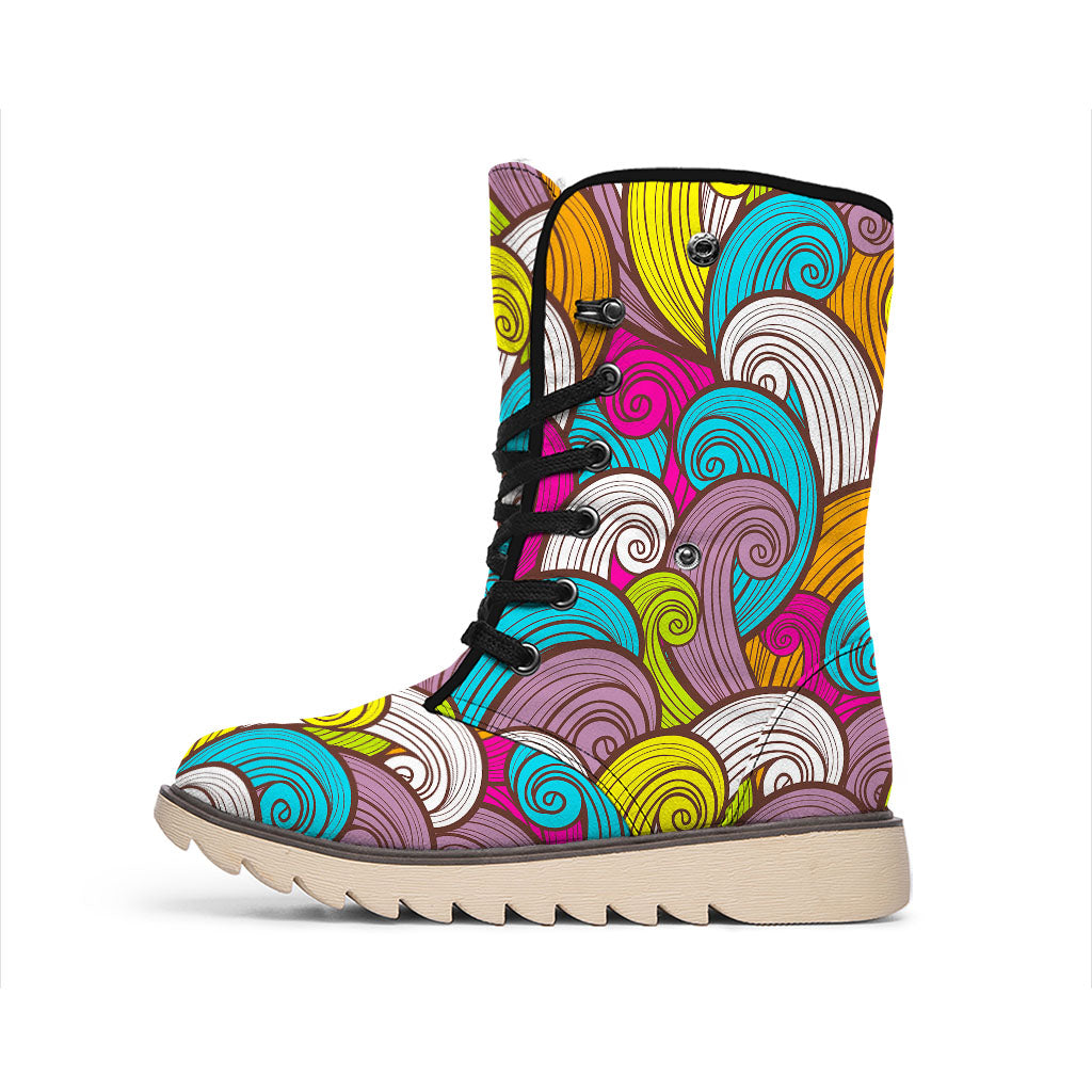 Colorful Surfing Wave Pattern Print Winter Boots