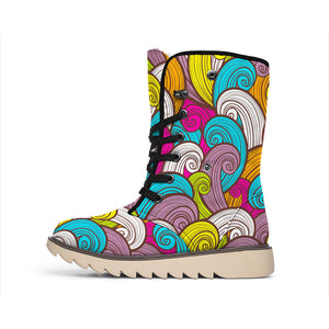 Colorful Surfing Wave Pattern Print Winter Boots