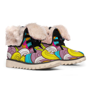 Colorful Surfing Wave Pattern Print Winter Boots