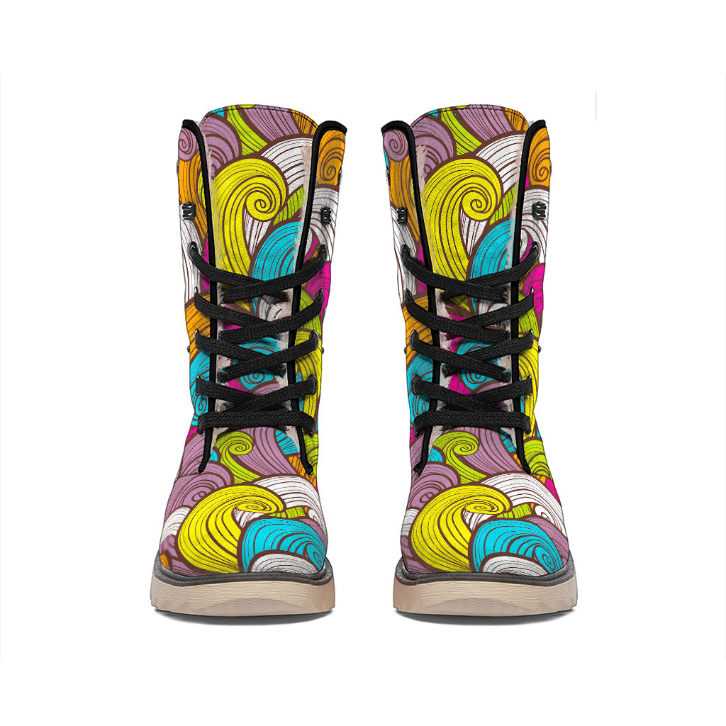 Colorful Surfing Wave Pattern Print Winter Boots