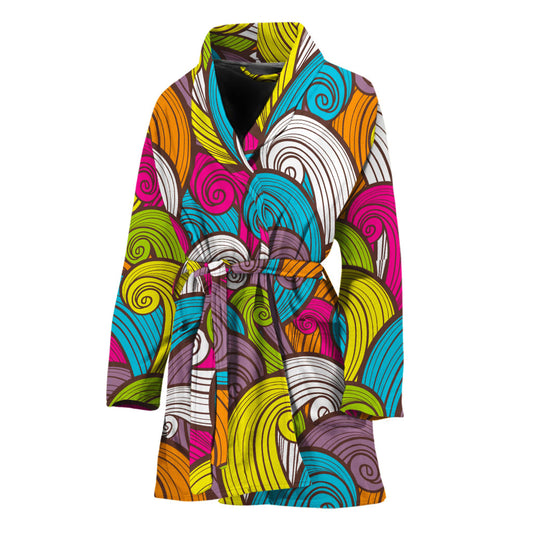 Colorful Surfing Wave Pattern Print Women's Bathrobe