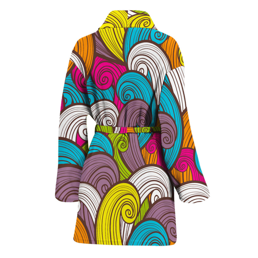 Colorful Surfing Wave Pattern Print Women's Bathrobe