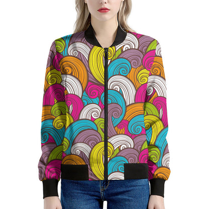 Colorful Surfing Wave Pattern Print Women's Bomber Jacket