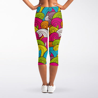 Colorful Surfing Wave Pattern Print Women's Capri Leggings