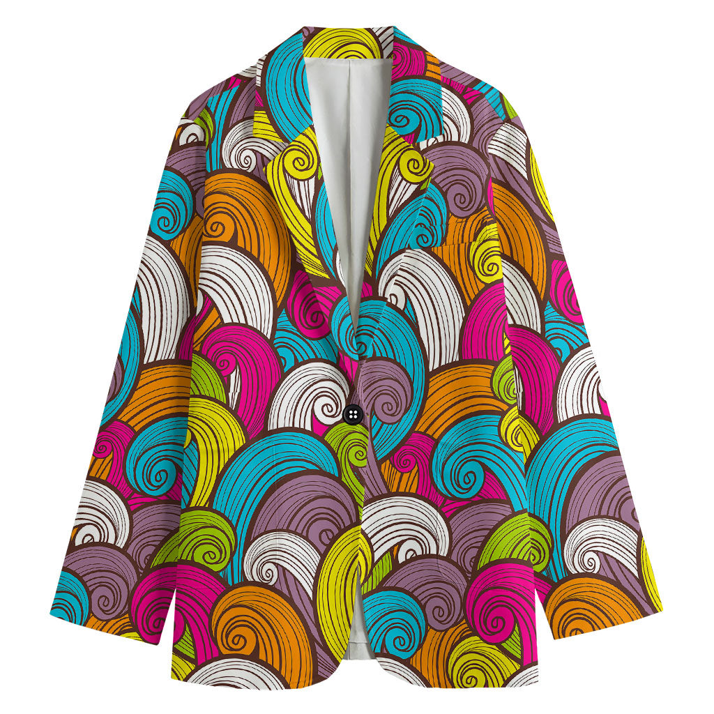 Colorful Surfing Wave Pattern Print Women's Cotton Blazer