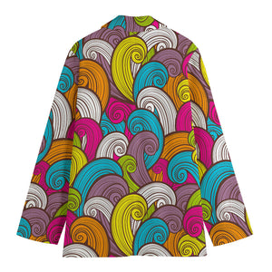 Colorful Surfing Wave Pattern Print Women's Cotton Blazer