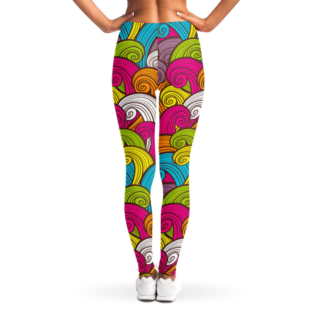 Colorful Surfing Wave Pattern Print Women's Leggings