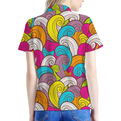 Colorful Surfing Wave Pattern Print Women's Polo Shirt