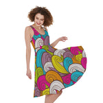 Colorful Surfing Wave Pattern Print Women's Sleeveless Dress