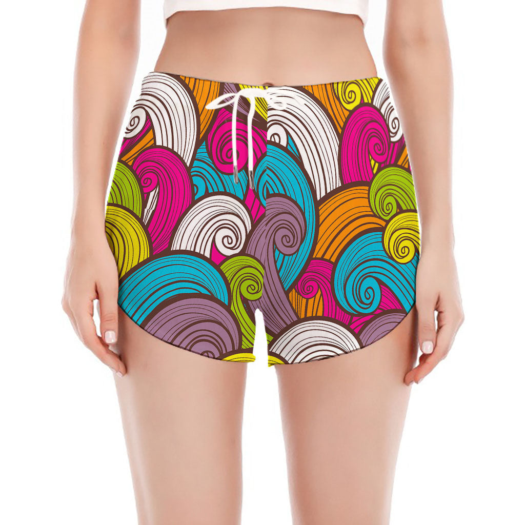 Colorful Surfing Wave Pattern Print Women's Split Running Shorts