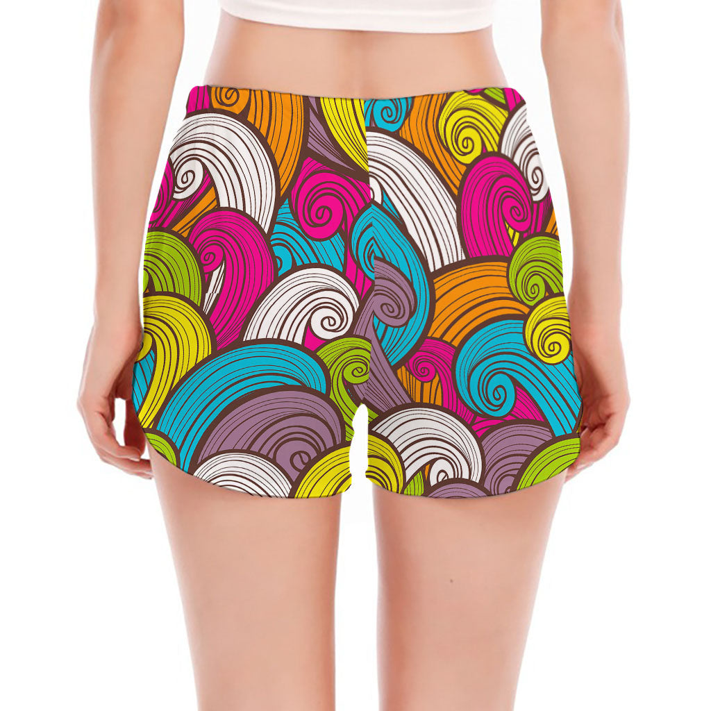 Colorful Surfing Wave Pattern Print Women's Split Running Shorts