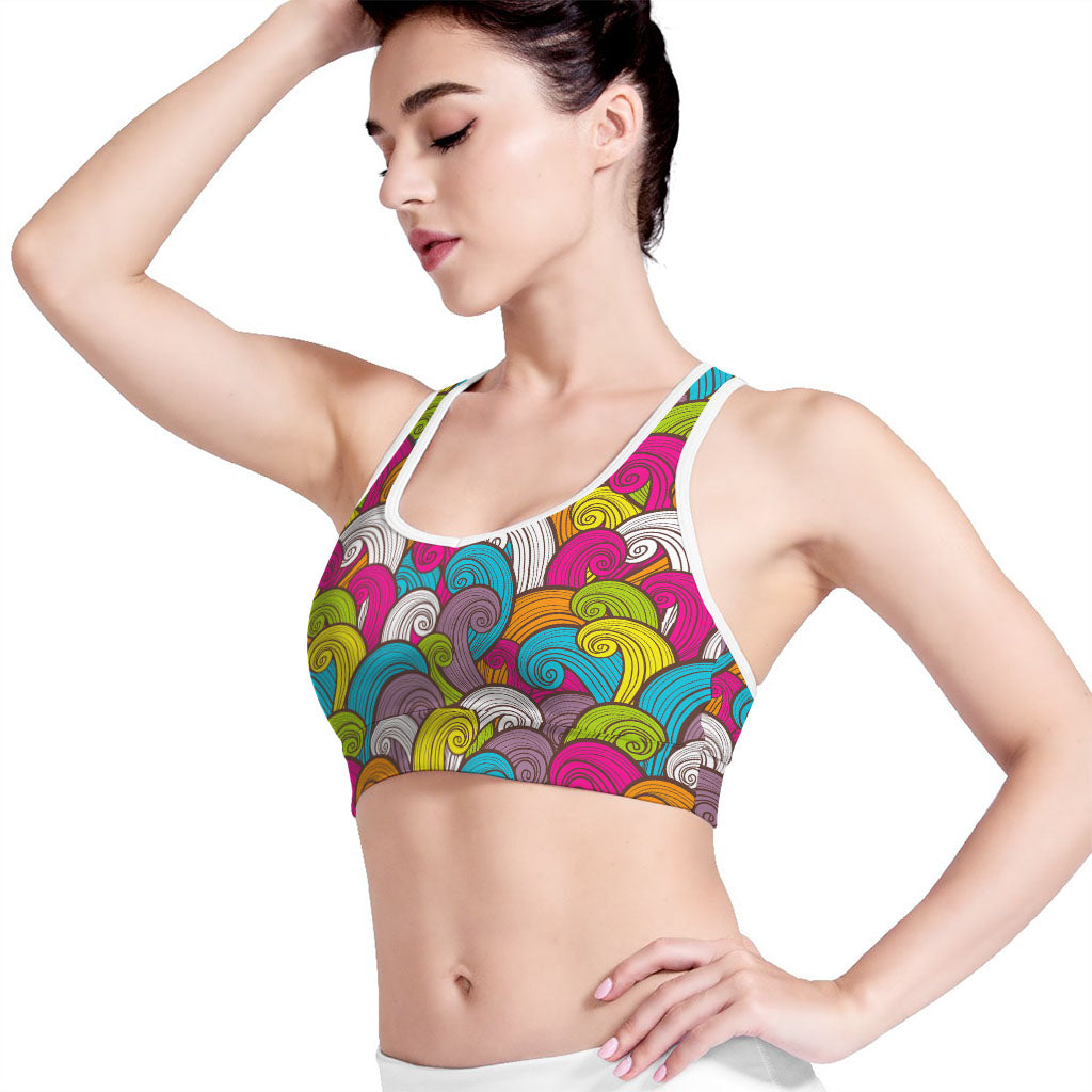 Colorful Surfing Wave Pattern Print Women's Sports Bra
