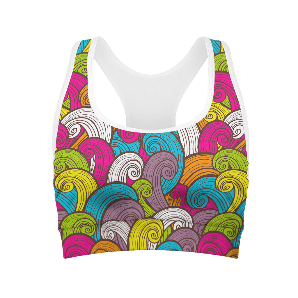 Colorful Surfing Wave Pattern Print Women's Sports Bra